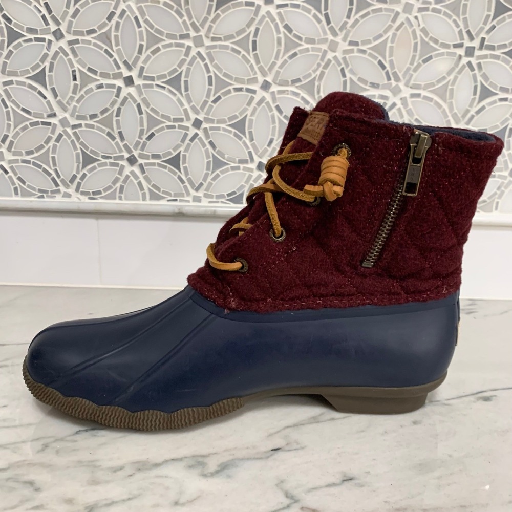 Sperry Women's Saltwater Duck Boots Quilted Wool‎ Burgundy Navy STS97568F Size 8 - Picture 6 of 12